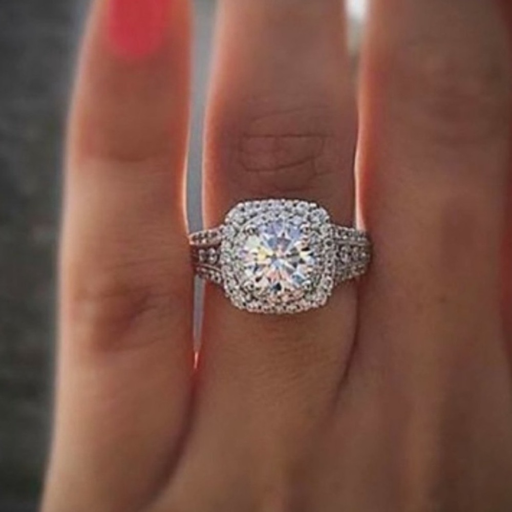 NEW💍925 STERLING SILVER DIAMOND HALO RING, CUTE RING, SHINY RING. - Picture 2 of 5
